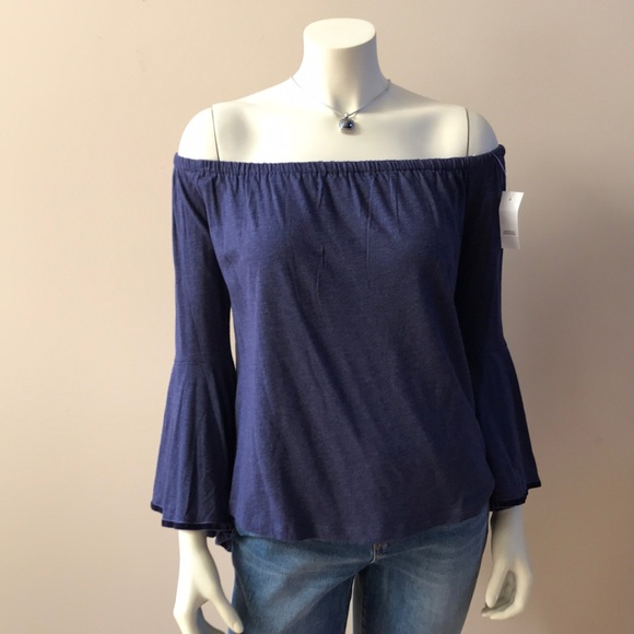 LOFT Tops - LOFT OFF THE SHOULDER BLUE KNIT TOP SIZE S